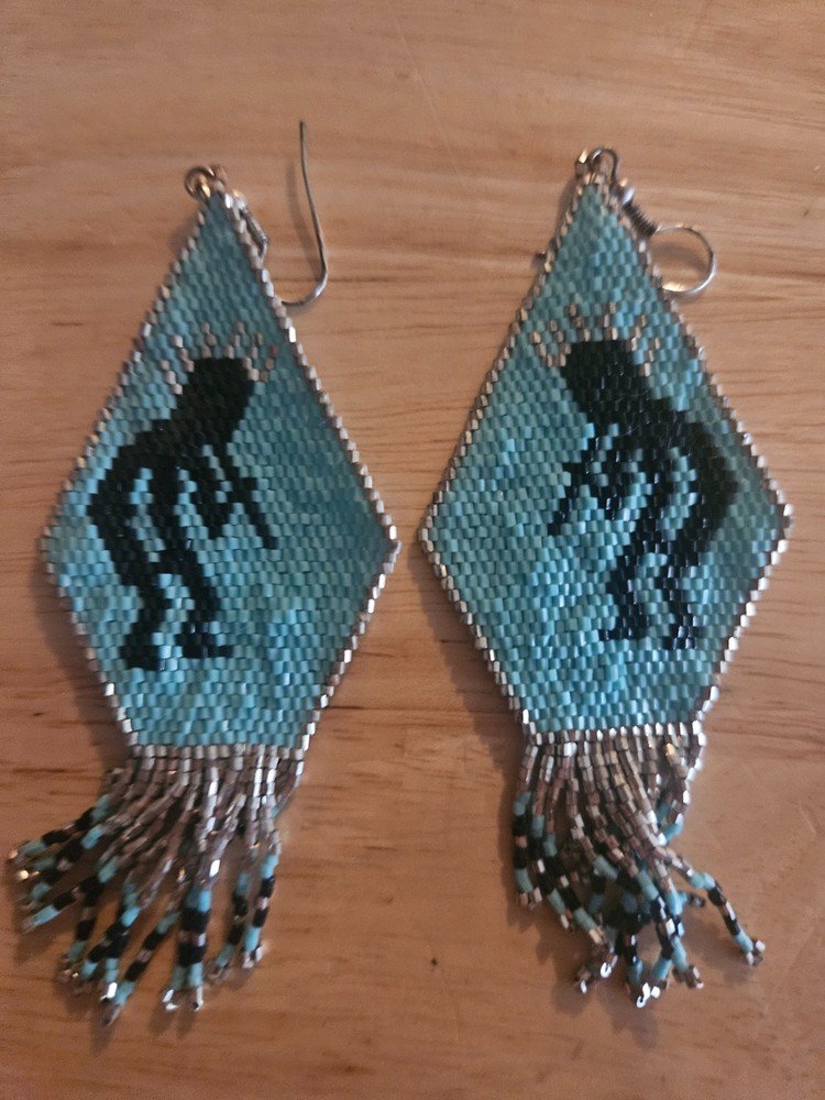 Beaded Kokopelli Flute Player Dangle Earrings