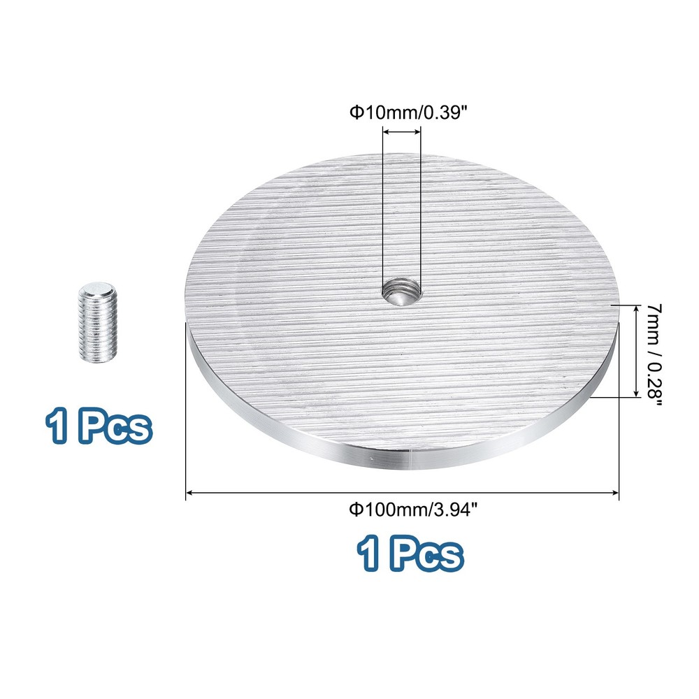 1pcs M10 Thread 100mm Diameter Round Shape Aluminum Disc Hardware, Silver