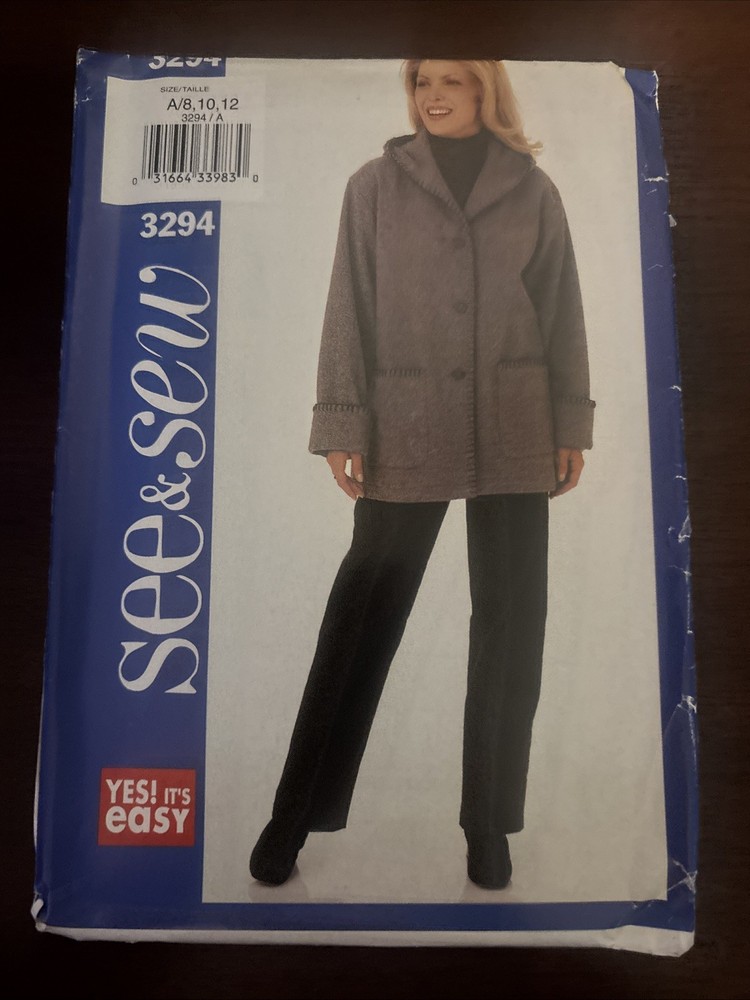 See & Sew 3294 - Size 8, 10, 12 - Coat - UNCUT