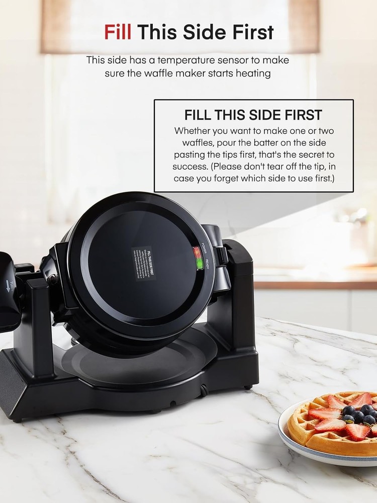 Commercial Hotel Double Belgian Waffle Maker Iron Rotating Baker Pan Machine US