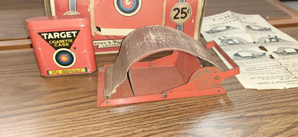 Target Junior Cigarette Rolling Machine, box & tin, Vintage 1931