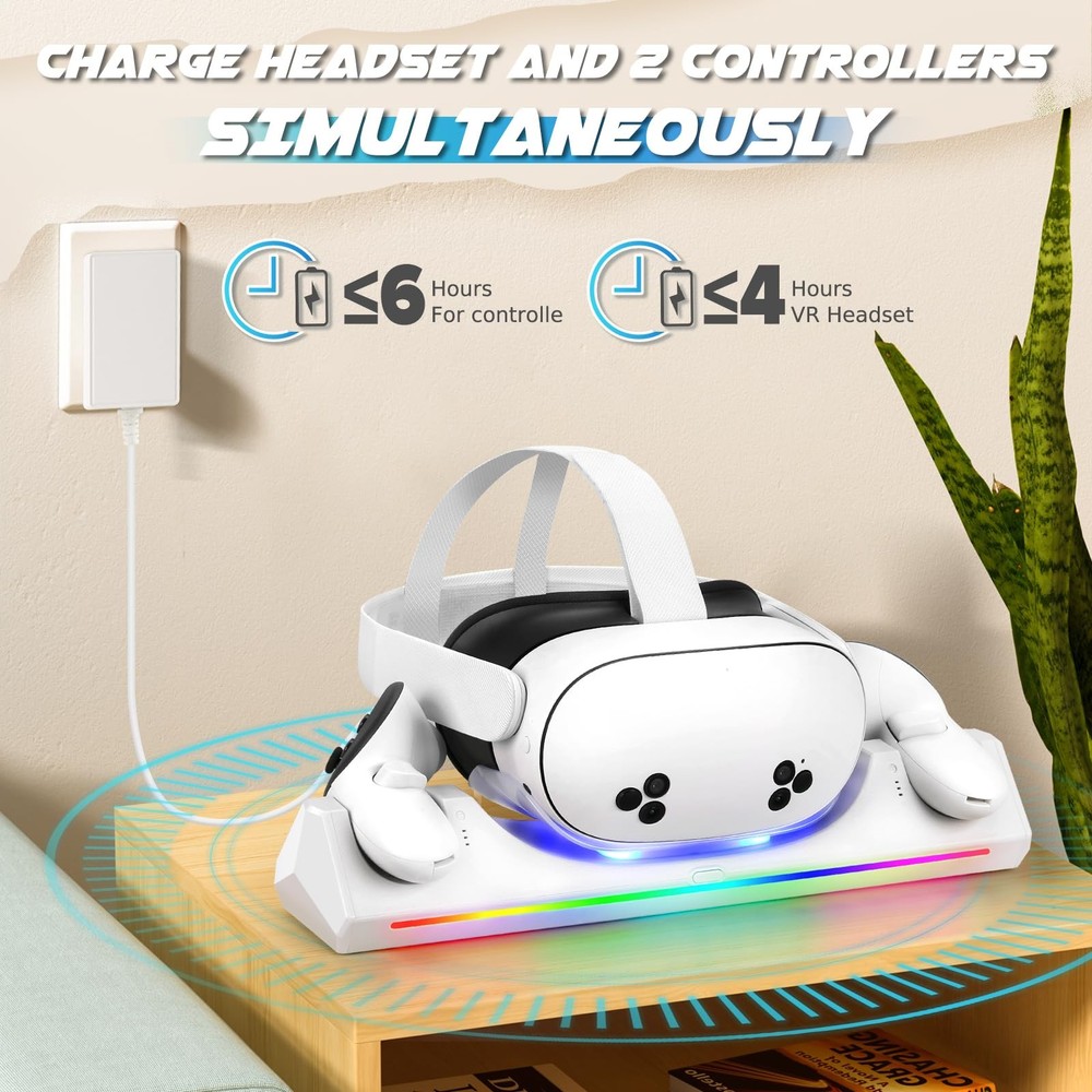Charging Dock for Quest 3S VR Headset & Controllers, LED Indicator, 2 Batteries