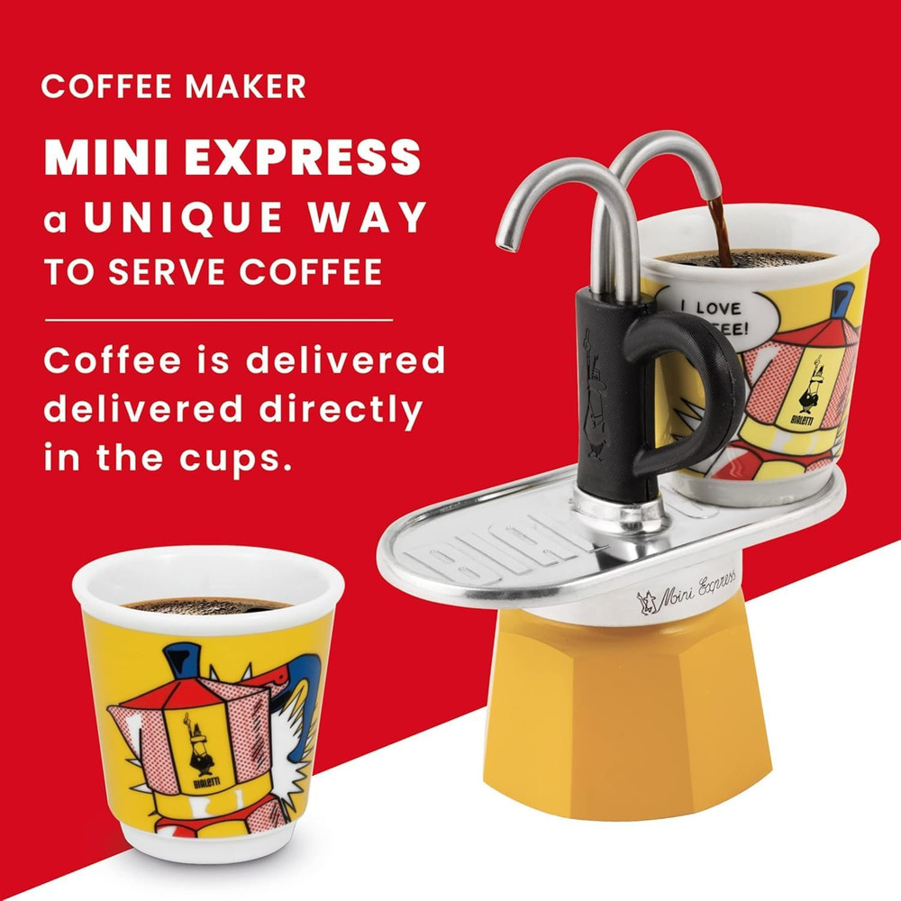 - Mini Express Lichtenstein: Moka Set Includes Coffee Maker 2-Cup (2.8 Oz) + 2 S