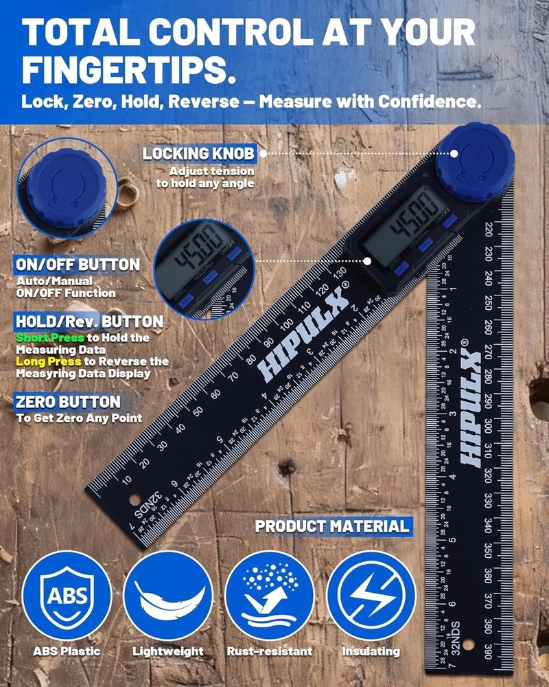 7 Inch Digital Protractor with LCD Display, 0-360° Angle Finder Tool Digital, Co