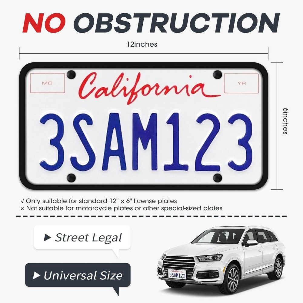 Aujen Silicone License Plate Frames,2 Pack Black Side-Opening 2