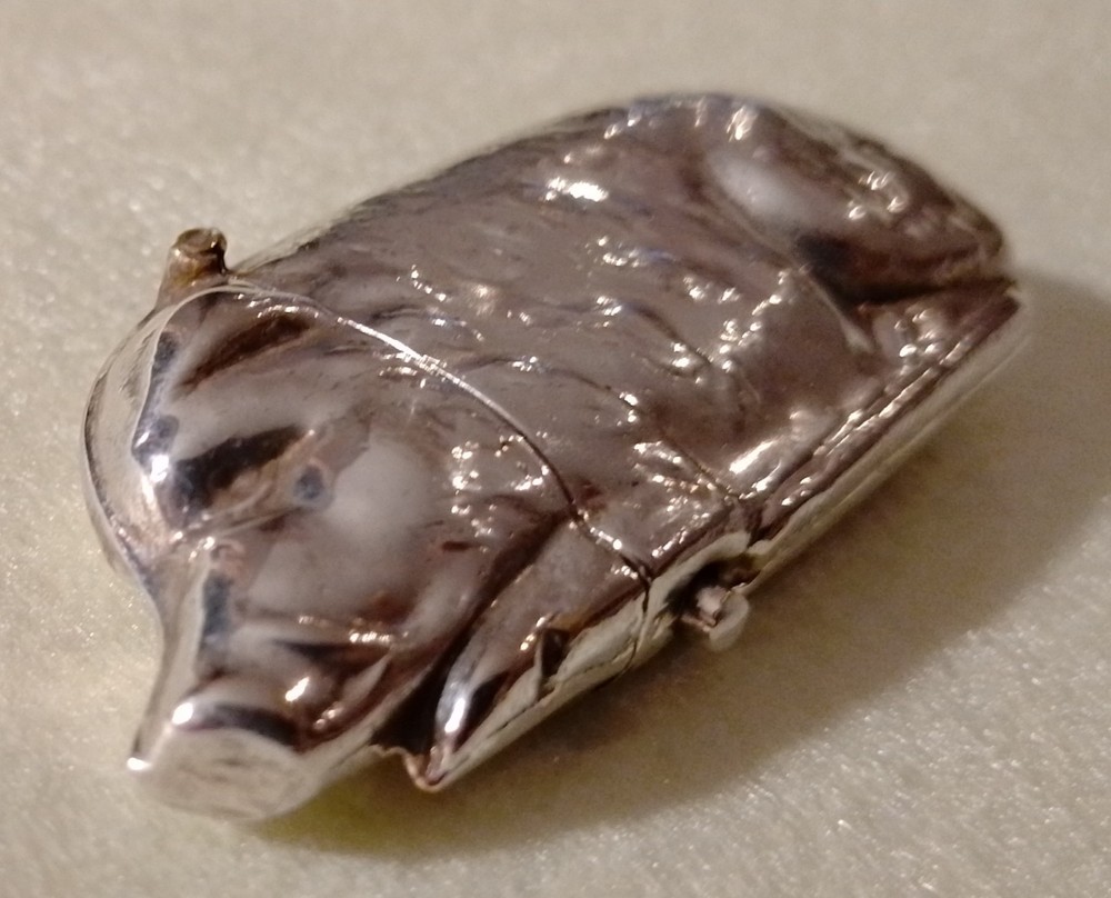 Victorian 1800's Solid Silver Boar Vesta Case
