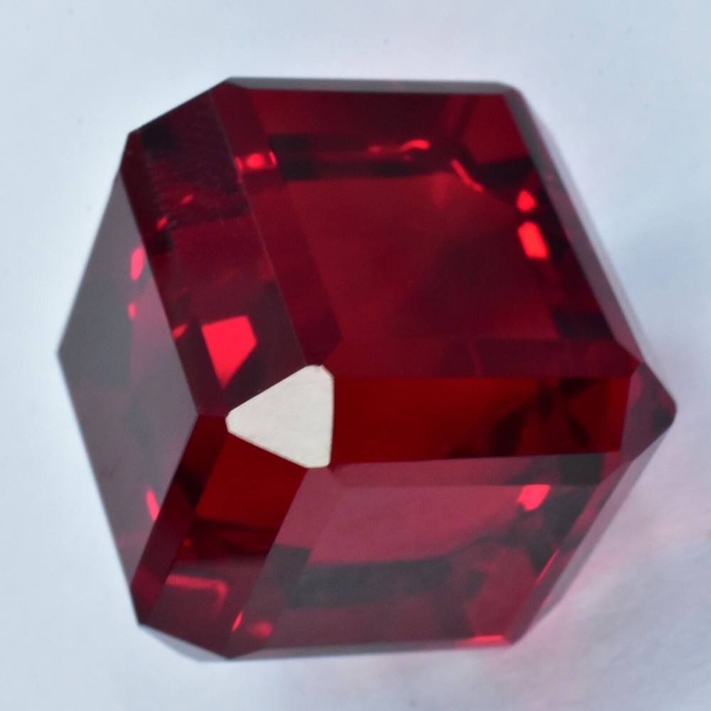 65Ct+ Extremely Rare Lab-Created Ruby Red CERTIFIED Loose Gemstone Cube Cut