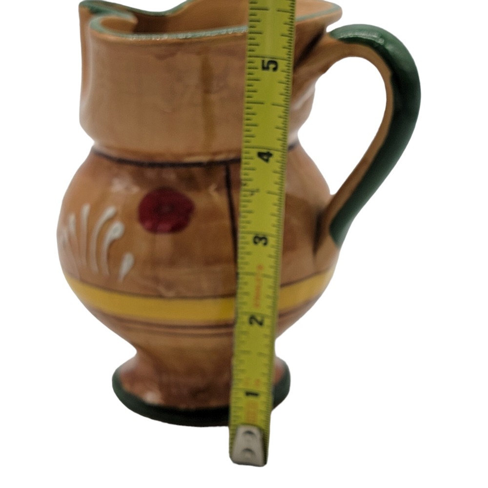 5" Brown Pottery Handled Pitcher Vase Handpainted Unsigned