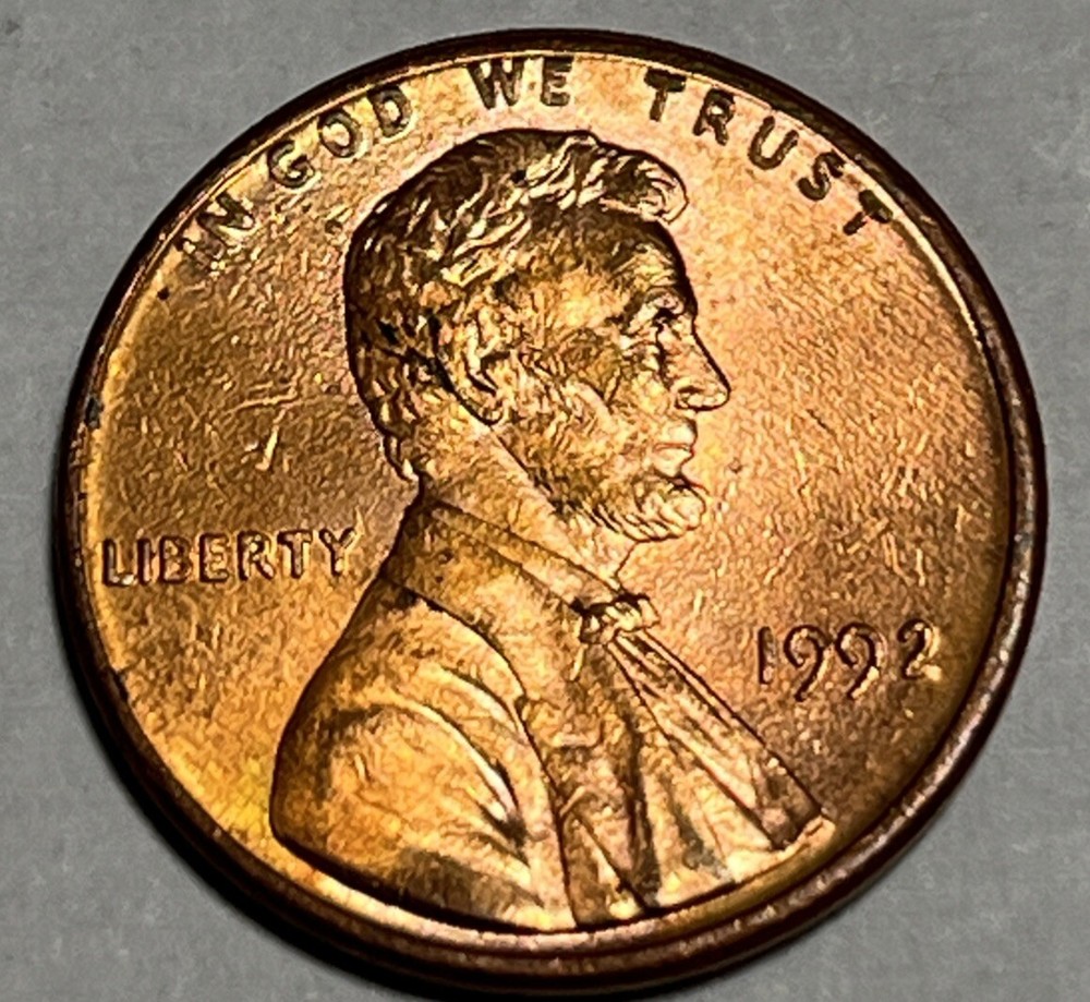 1992 BU Penny Date Error Missing Part Of 2 Toning
