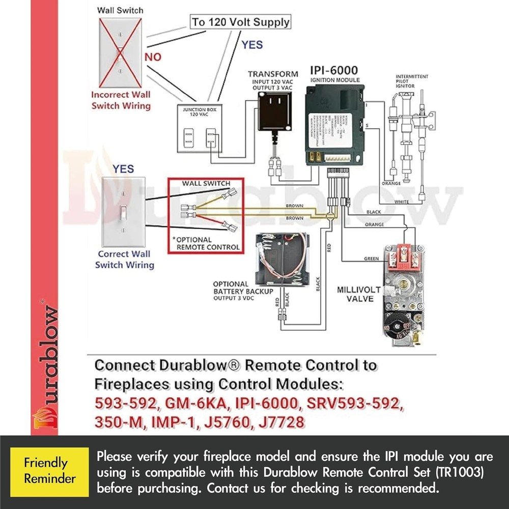 Wireless RF Remote Control System for Gas Fireplace with LCD Temperature Display