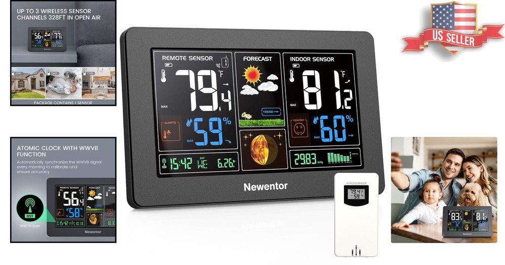 Wireless Color Display Weather Station with Atomic Clock & Adjustable Backlight
