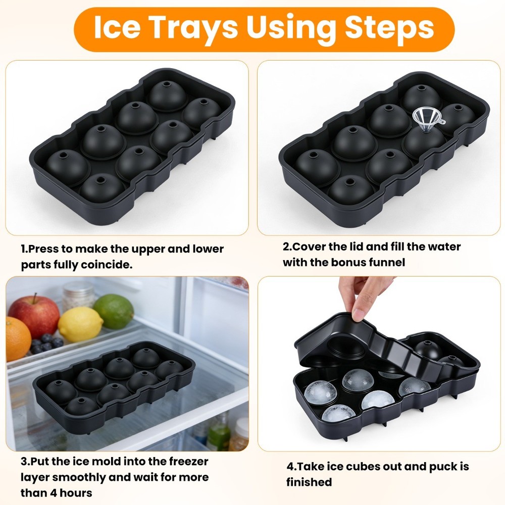 2x Round Ice Cube Mold with Lid Reusable Sphere Ice Cube Maker for Whiskey Party