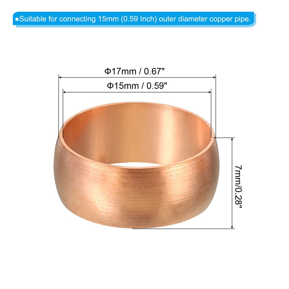 5pcs 15mm Compression Sleeves Ferrules Copper Ferrule Compression Fitting