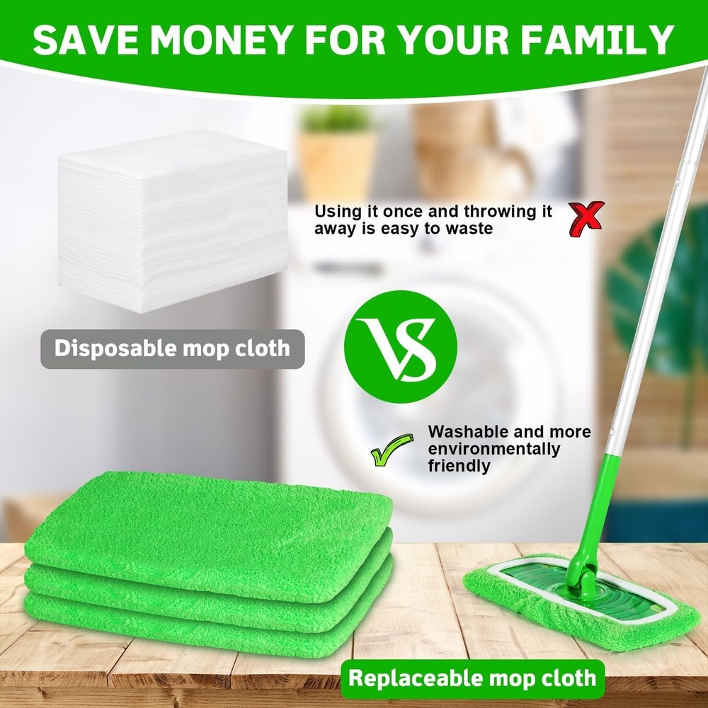 Reusable Microfiber Mop Pads Compatible w/ Dry Swiffer Sweeper 3 Pack Washable