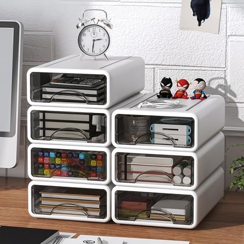 Desk Organizer with Drawers, Stackable Storage Drawers with Compartments White