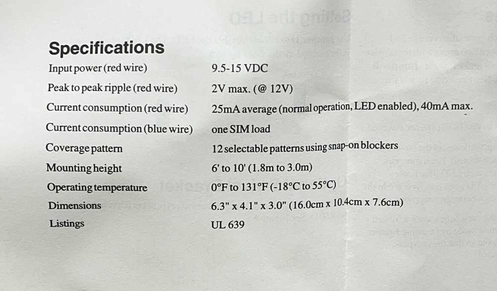 GE 633SIMA-ADT Mirror Optic PIR 200’ Range/Wide Angle 4D Processing Security