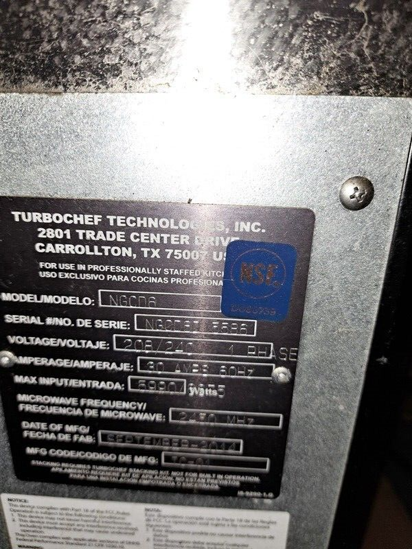Turbo Chef Mdl. Tornado/NGCD6 Oven