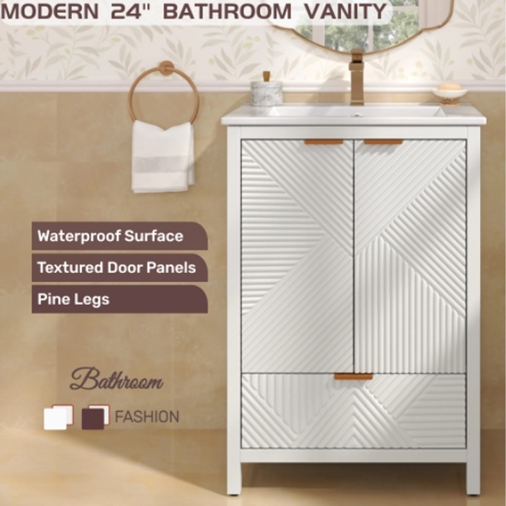 Durable 24 inch Bathroom Vanity Set Modern Solid Wood Bathroom Vanities In White