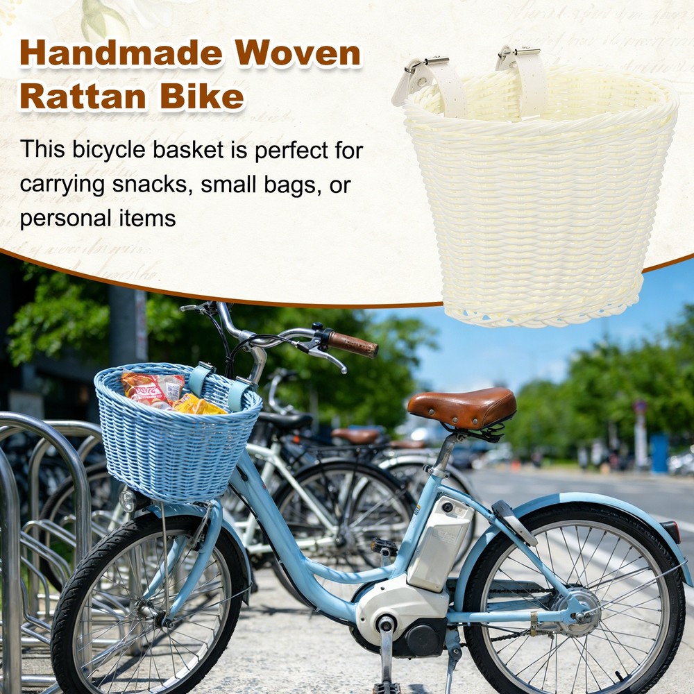 2 Pack Handwoven Wicker Rainbow Bicycle Basket with Adjustable, White