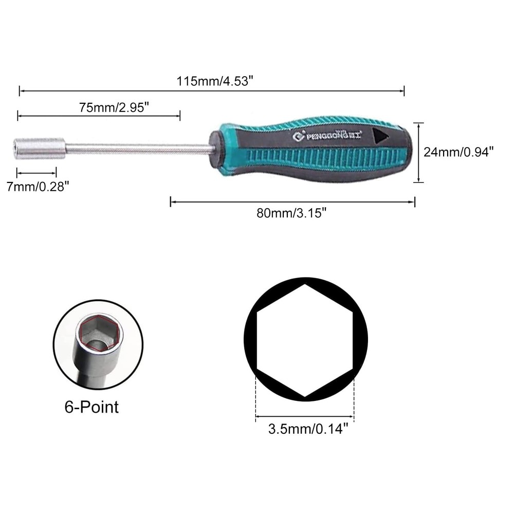 3.5mm Nut Driver, 6-Point Hex Nut Driver, Non-Magnetic Tip Socket Driver Hex ...