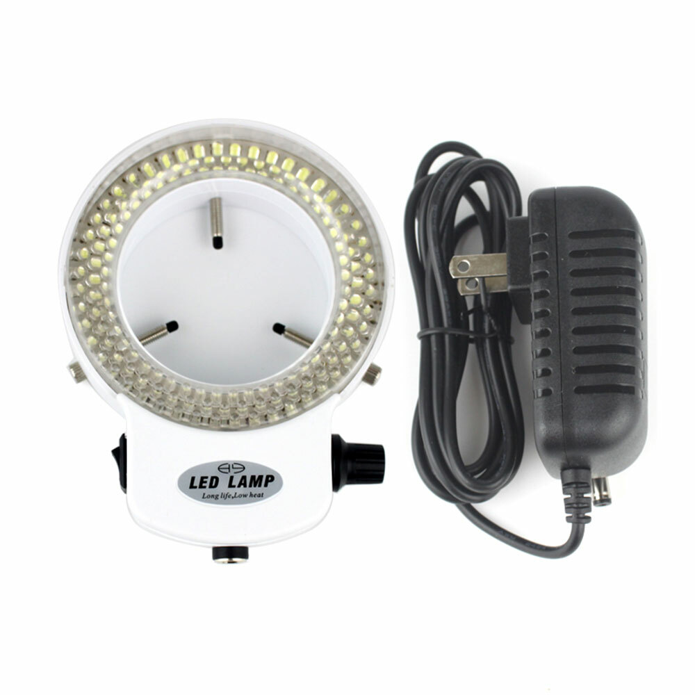 White 144 LED Bulbs Microscope Ring Light Illuminator Lamp Adjustable US Plug