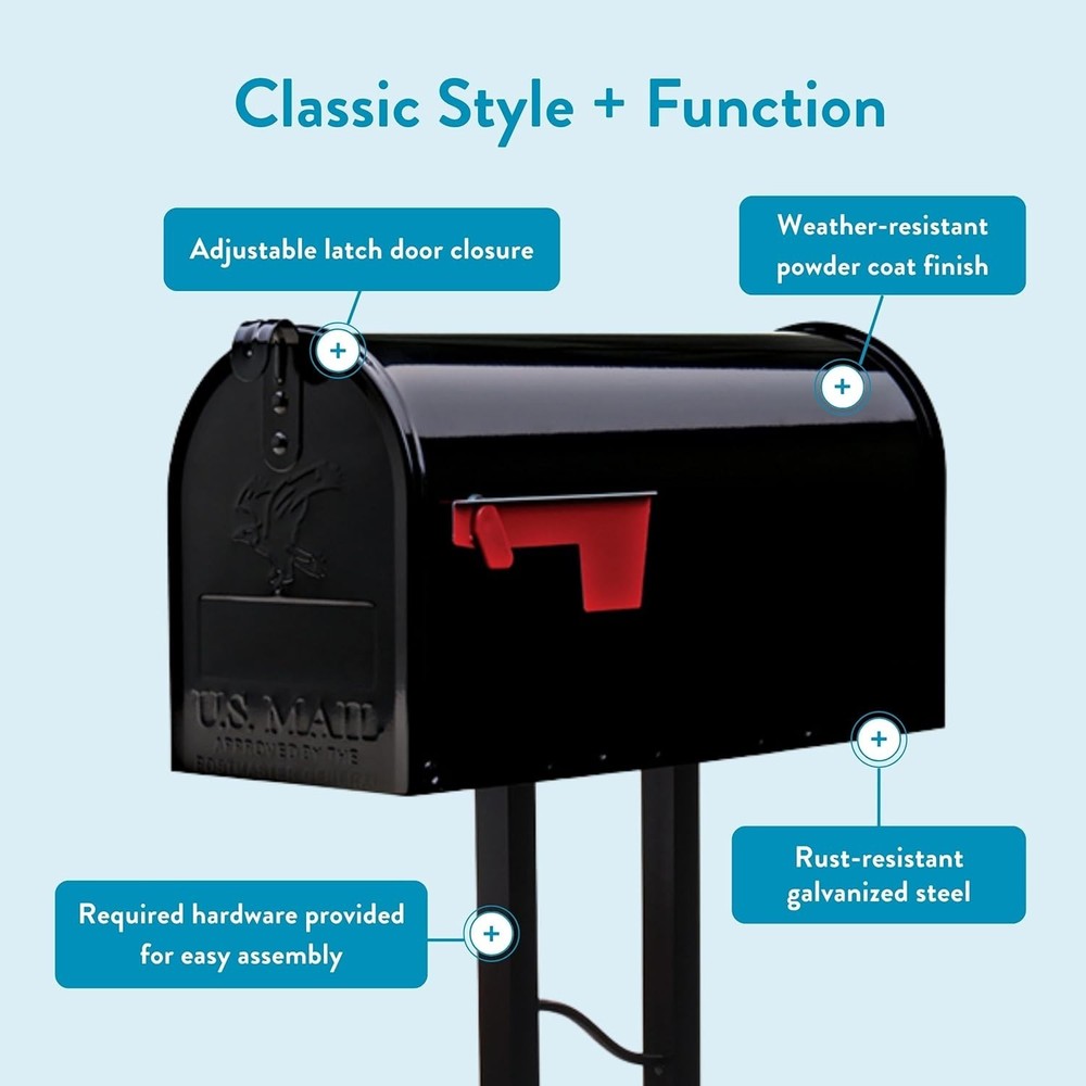 Mailbox to Go Kit - Medium Black Galvanized Steel Mailbox with Post