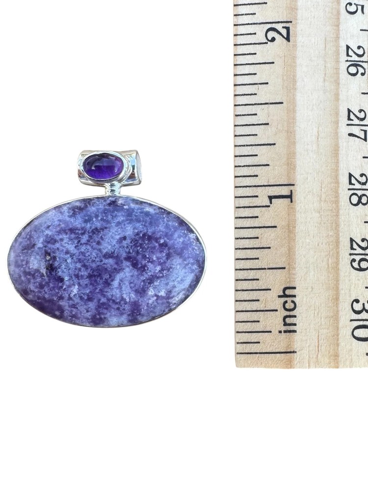 Lepidolite & Amethyst Solid 925 Sterling Silver Pendant