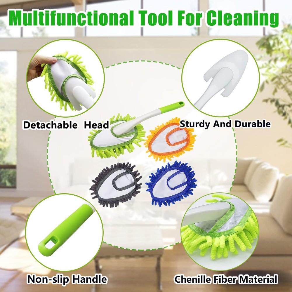 16 Inch Microfiber Duster Kit with 4 Pcs Duster Head, Feather Dsters, Washabl...