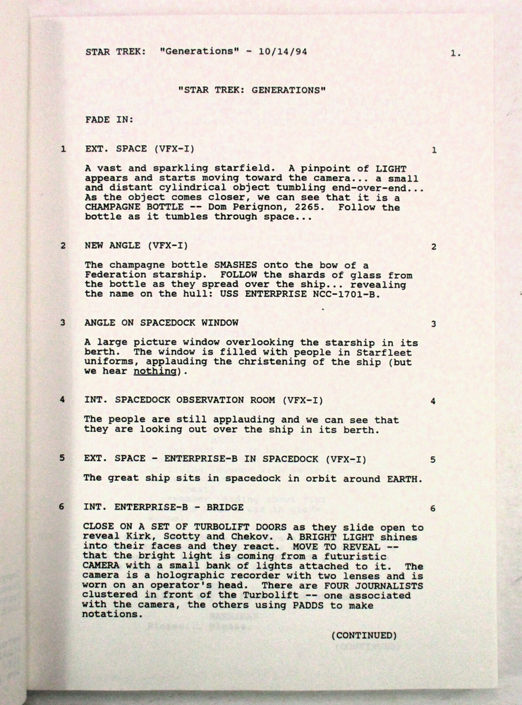 "Star Trek Generations" Final Draft Screenplay softcover Oct. 14, 1994 Paramount