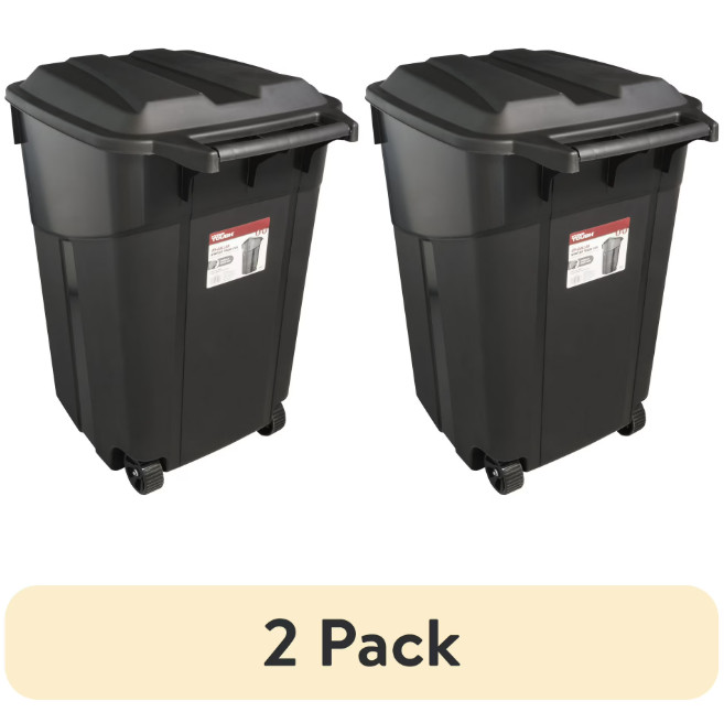 (2-Pack) Hyper Tough 45-Gallon Heavy-Duty Plastic Trash Can, Black