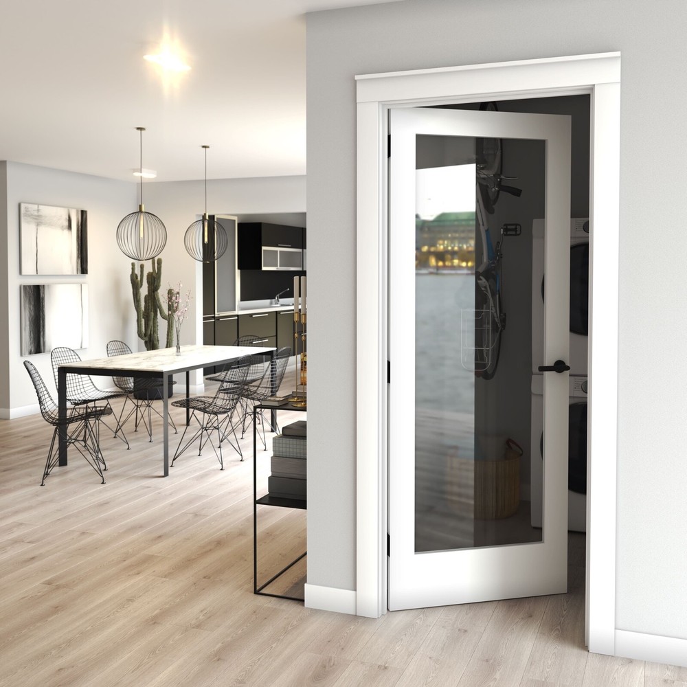 Primed 1 Lite Fullview Clear Glass Solid Core Interior French Doors 6'8 Height