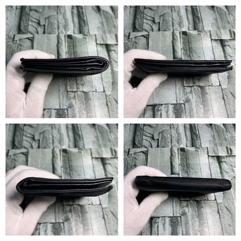 PRADA Two-Fold Wallet Nylon Leather Silver Triangle Logo Black
