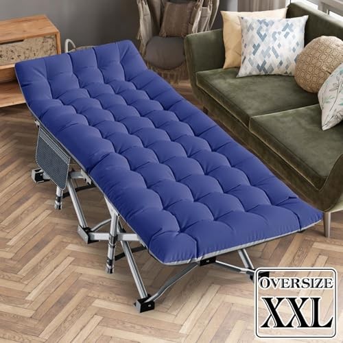 Folding Camping Cot, Extra Wide Heavy Duty Sleeping Cots 1 Oversized Blue Gray