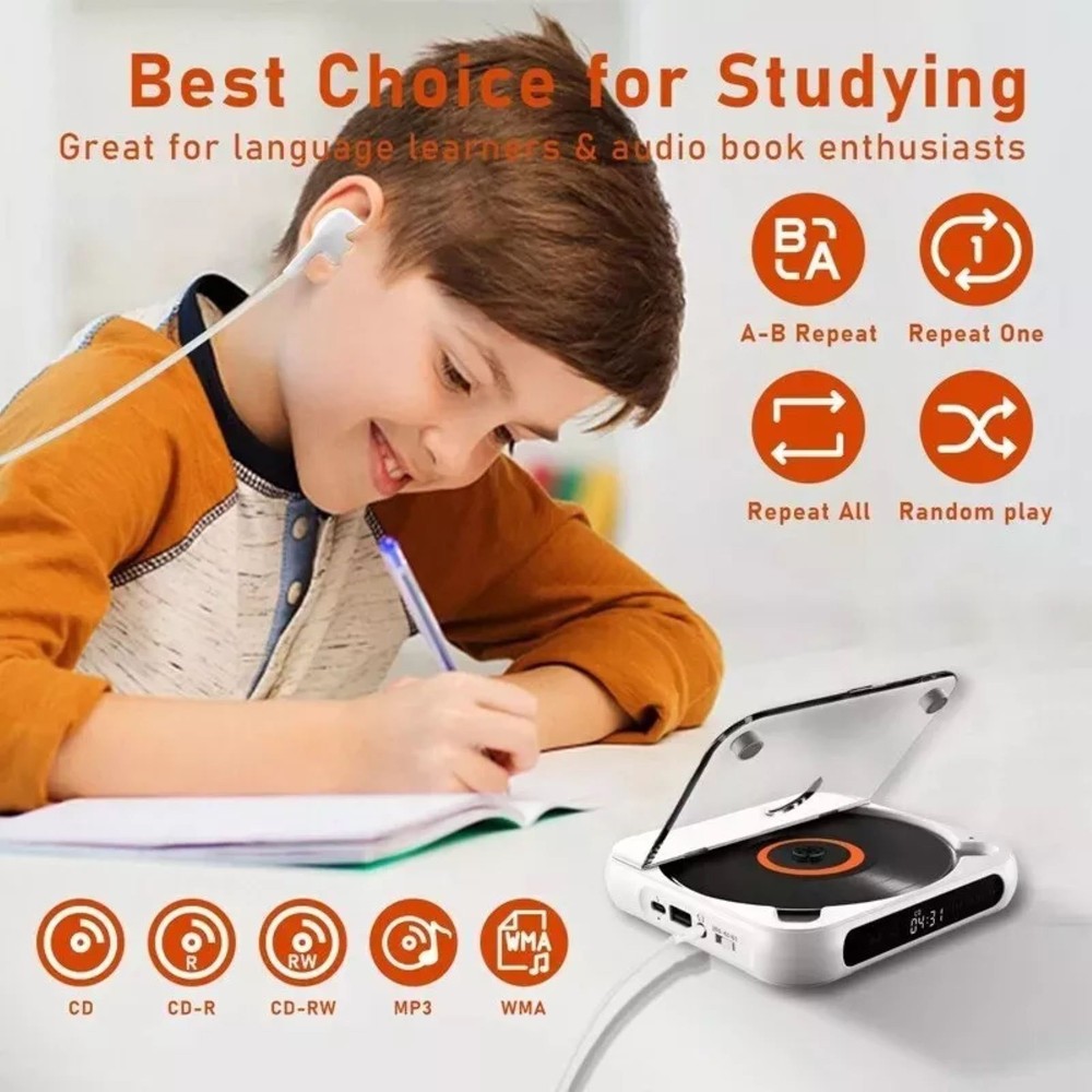 Multi-function CD Player 5V2A BT 5.3 CD/USB/3.5mm AUX Great Choice For Learning