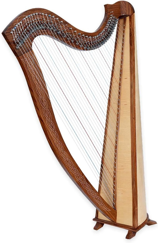 42 Strings round Brown Celtic Irish Lever Harp with Extra Strings and Tuner