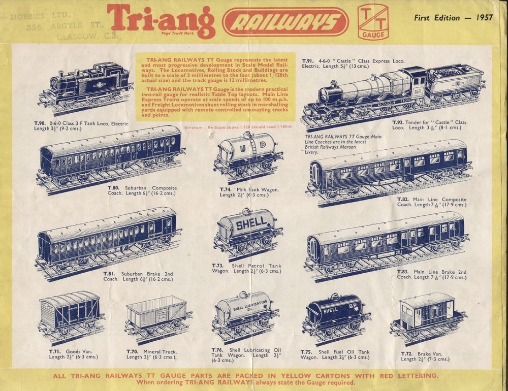 catalog TRI-ANG RAILWAYS TT GAUGE FIRST EDITION 1957 E aa