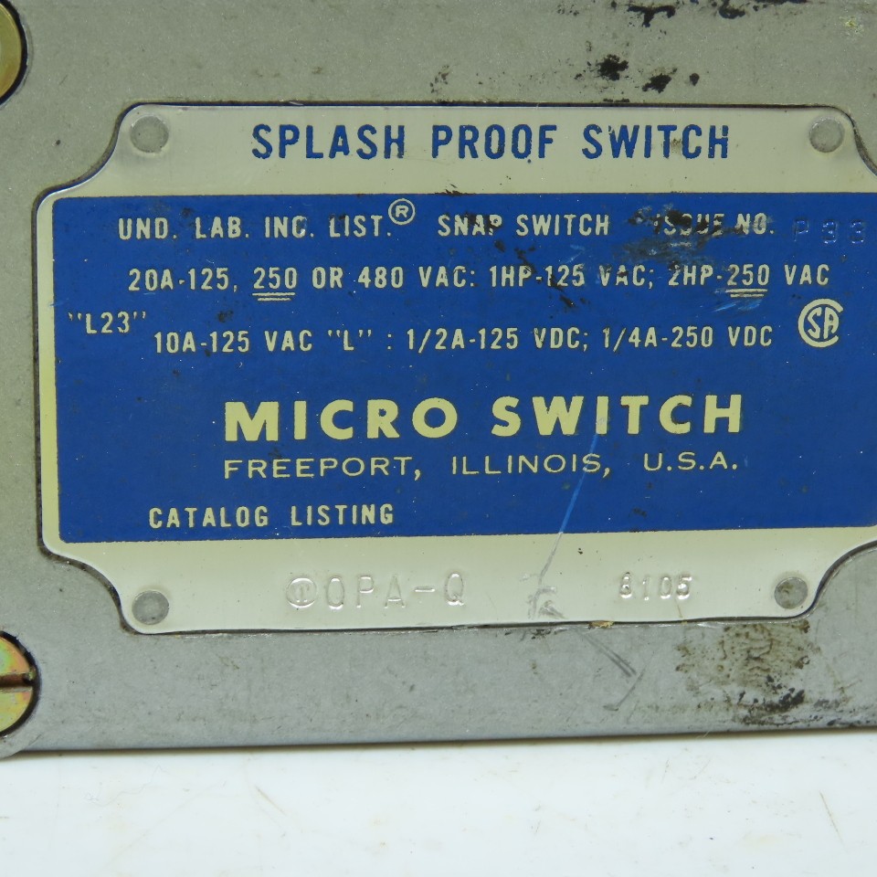 Micro Switch OPA-Q Splash Proof Snap Switch Plunger Actuator 20A 480V