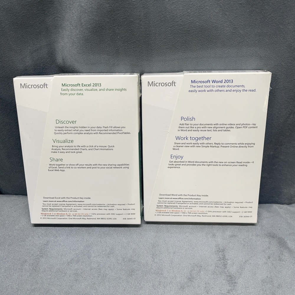 Microsoft Word 2013 & Microsoft Excel 2013 Key Cards In Sealed Boxes 1 PC