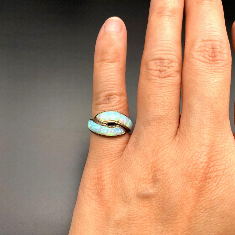 Vintage Southwestern Lab Opal Sterling Silver Ring Size 6.25
