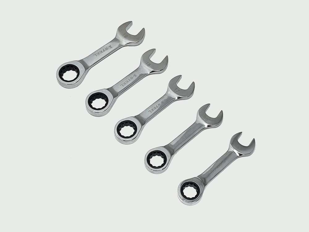 Expert Cr-V Chrome Stubby Ratchet Combination Ring Open Spanner 8-19mm 12pc Set