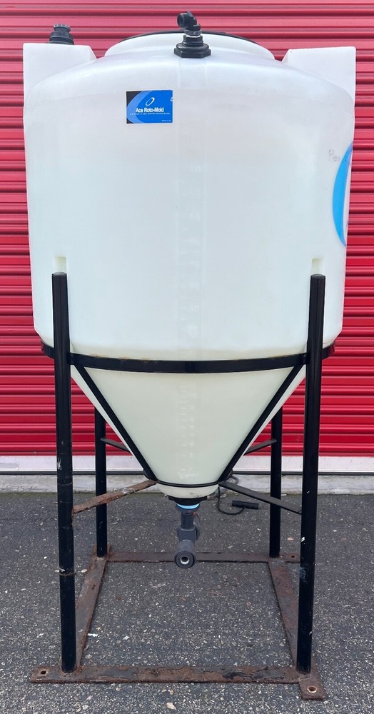 85 Gallon Polyethylene Conical Bottom Tank, with Stand - Pre Owned