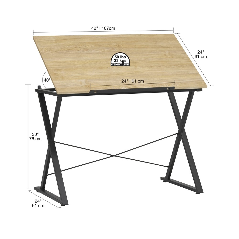 SD STUDIO DESIGNS Axiom II Drawing 42" Wide Adjustable Top Drafting Table, Gr...
