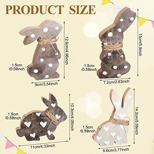 4 Pcs Easter Decorations Easter Bunny Wooden Table Sign Tabletop Rabbit Brown