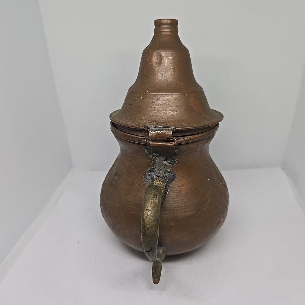Vintage Solid Etched Brass Dallah Coffee Pot