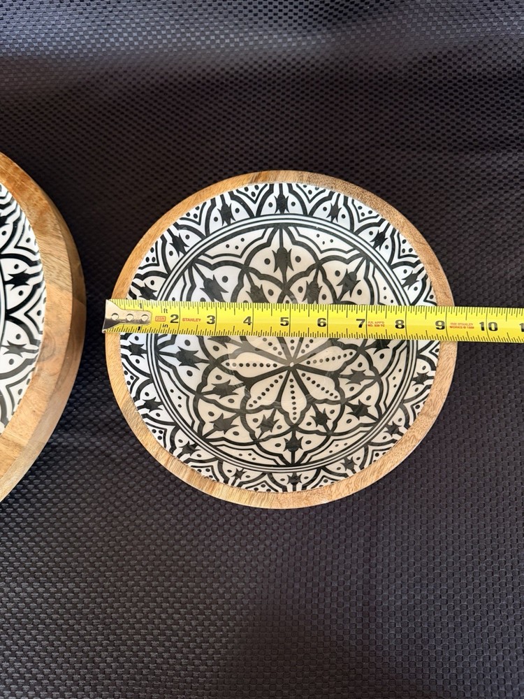 Lazy Susan Turntable Solid Wood With Boho Patterned Inlay And Matching Bowl