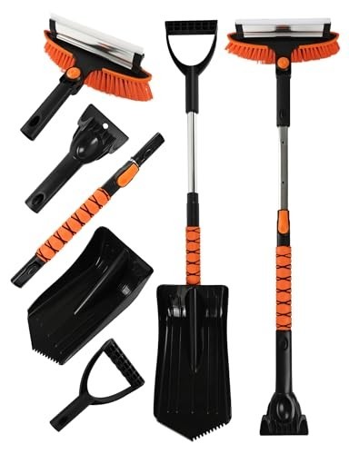 41" Extendable Ice Scraper & Snow Brush - 2-in-1 Car Windshield Tool with Ergono