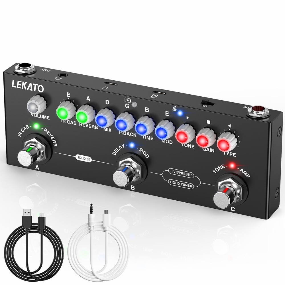 LEKATO Bluetooth 5.0 Guitar Multi-Effects Pedal Distortion Delay Chorus Phaser