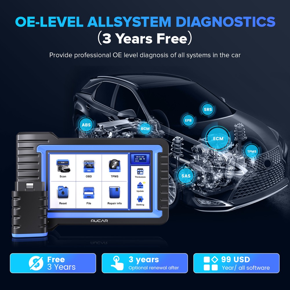 MUCAR VO7S Bidirectional Car OBD2 Diagnostic Scanner CANFD Tool Key Cod-ing IMMO