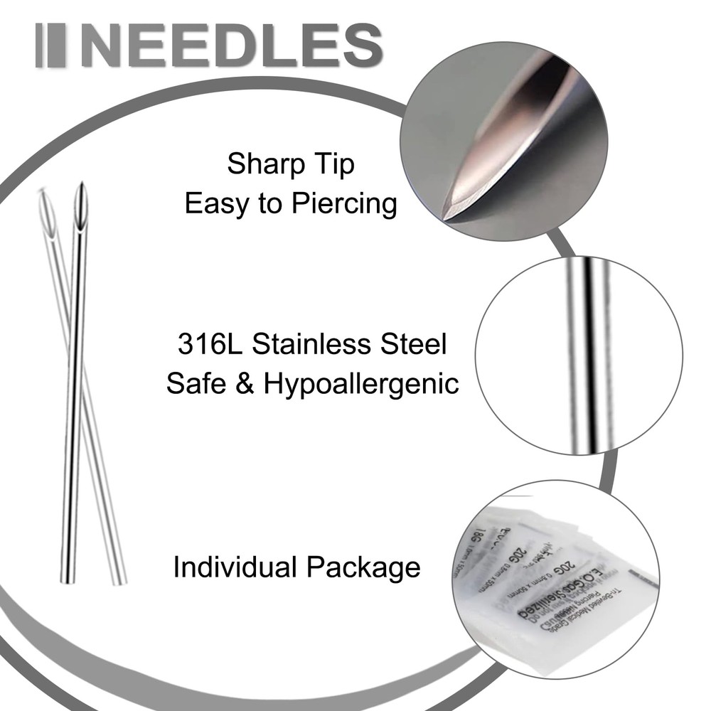 Yugui Belly Button Piercing Kit 17PCS - Body Needle kit, Silver