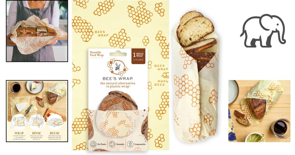 17" Reusable Beeswax Wrap for Bread - Honeycomb Print, Zero Waste Solution